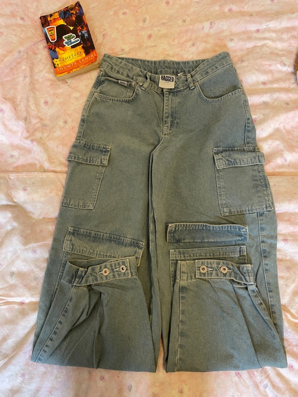 Garage Ragged Olive Green Wide-Leg Cargo Jeans